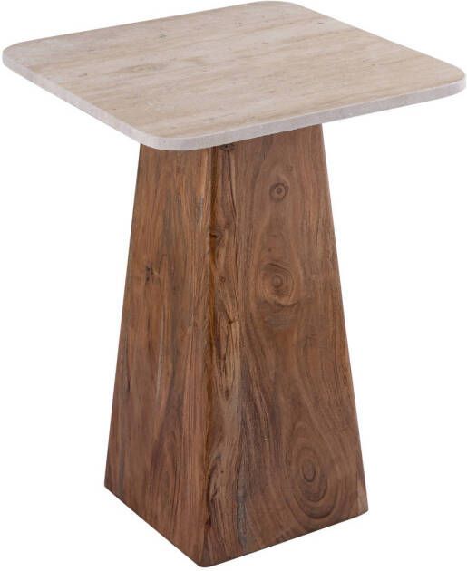 PTMD COLLECTION PTMD Bronson Cream Travertine and wood sidetable high