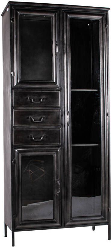 Ptmd Collection PTMD Gijs Black metal cabinet glass doors