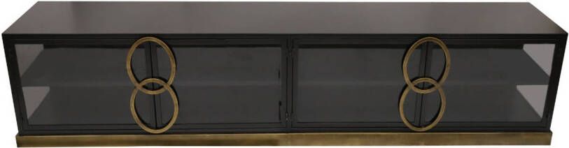 Ptmd Collection PTMD Riho Black metal cabinet low smoky glass doors