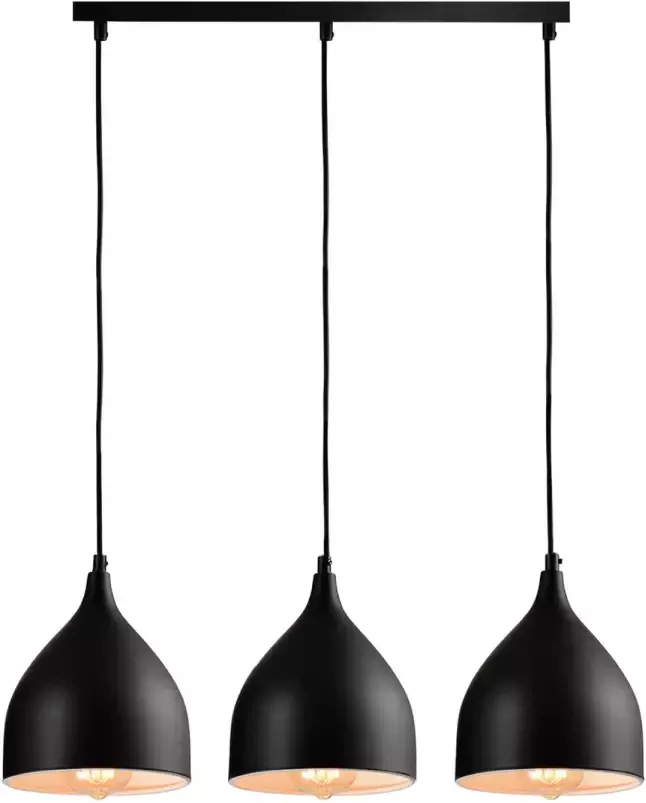 QUVIO Hanglamp modern 3 lichtpunten met stalen kappen 17 x 60 x 19 cm Zwart - Foto 1