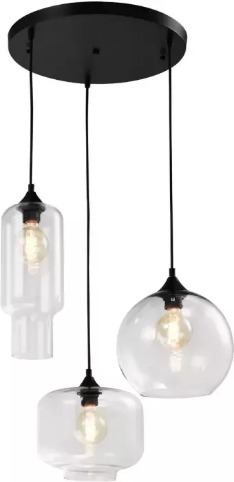 QUVIO Hanglamp retro 3 lichtspunt 3 verschillende glazen kappen D 40 cm