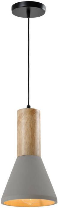 QUVIO Hanglamp landelijk Betonnen lamp Houten kop D 15 cm Grijs - Foto 1