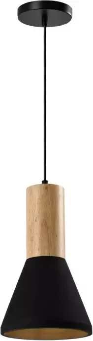 QUVIO Hanglamp landelijk Betonnen lamp Houten kop D 15 cm Zwart - Foto 1