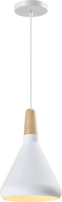 QUVIO Hanglamp Scandinavisch Kegel design Houten kop D 17 cm Wit