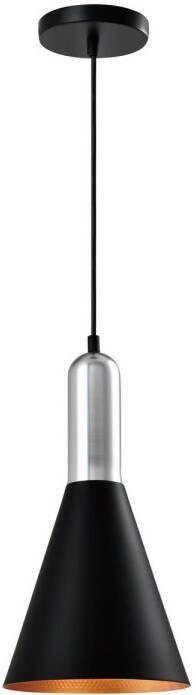 QUVIO Hanglamp modern Kegelvorm Zilveren bovenkant D 19 cm Zwart