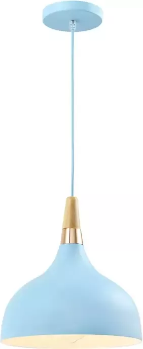 QUVIO Hanglamp retro Simplistisch hoog design Houten kop D 30 cm Blauw