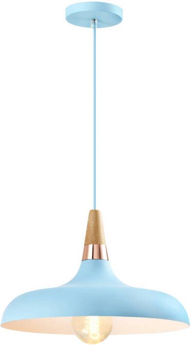 QUVIO Hanglamp Scandinavisch Simplistisch laag design Houten kop D 30 cm Blauw - Foto 1