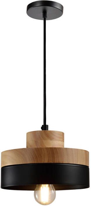 QUVIO Hanglamp Scandinavisch Rond tweelaags metaal en hout Diameter 18 cm