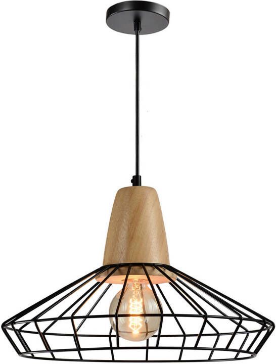 QUVIO Hanglamp modern Rond frame metaaldraad met hout Diameter 39 5 cm
