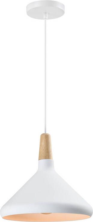 QUVIO Hanglamp Scandinavisch Hoog design Houten kop D 26 cm Wit