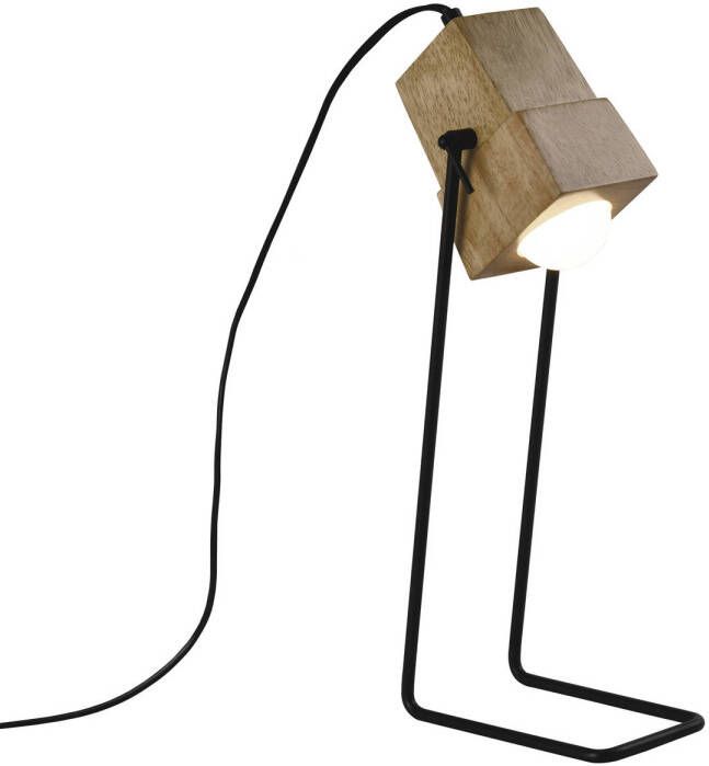 QUVIO Tafellamp Scandinavisch Houten lampje op staaldraad voet 10 x 18 x 43 cm Zwart - Foto 1