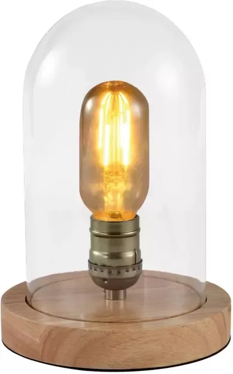 QUVIO Tafellamp landelijk Glazen stolp en houten voet Diameter 15 cm
