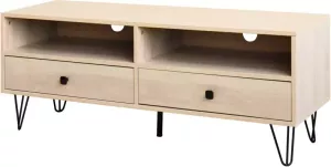 QUVIO Tv meubel Tv-dressoir Tv kastje Met 2 lades en 2 legplanken Hout en staal 40 x 120 x 46 cm