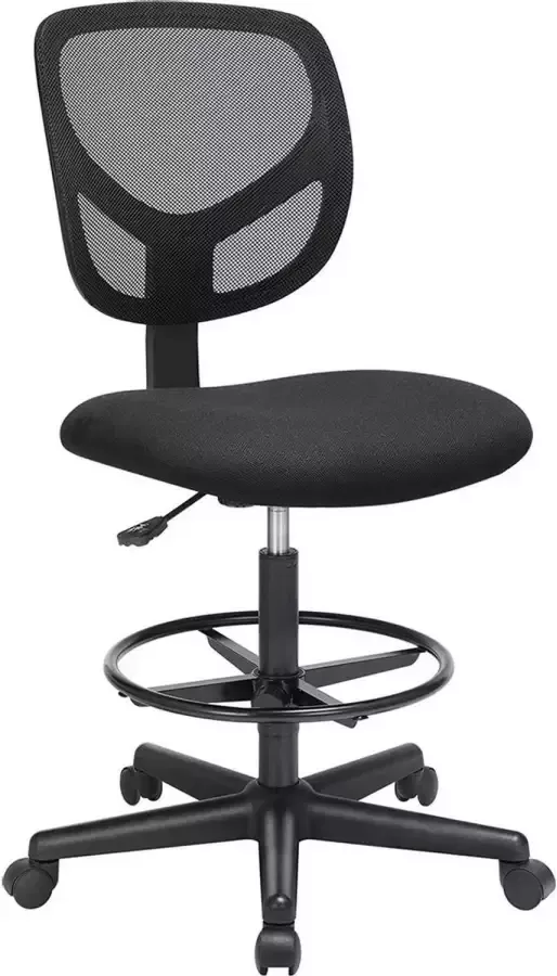 Bureaustoel ergonomische werkkruk zithoogte 51 5-71 5 cm hoge werkstoel met verstelbare voetenring draagvermogen 120 kg zwart OBN15BK