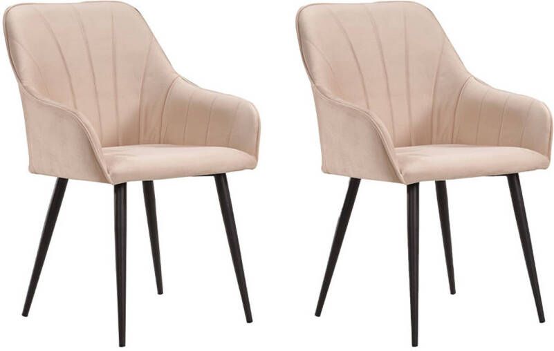 Soof & Tess Soof&Tess Set van 2 Ferrara Eetkamerstoel Beige Fluweel Velvet Industrieel Met armleuning Easy Clean Stoffen Hoge Kwaliteit
