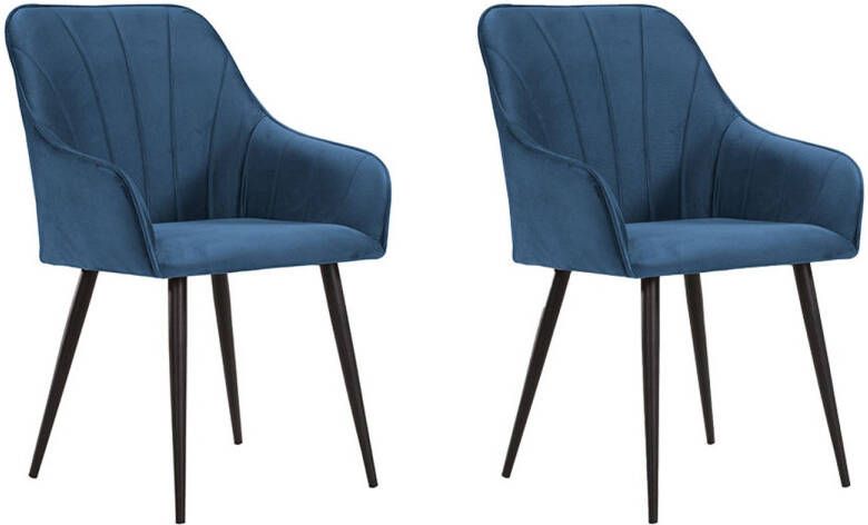 Soof & Tess Soof&Tess Set van 2 Ferrara Eetkamerstoel Blauw Fluweel Velvet Industrieel Met armleuning Easy Clean Stoffen Hoge Kwaliteit