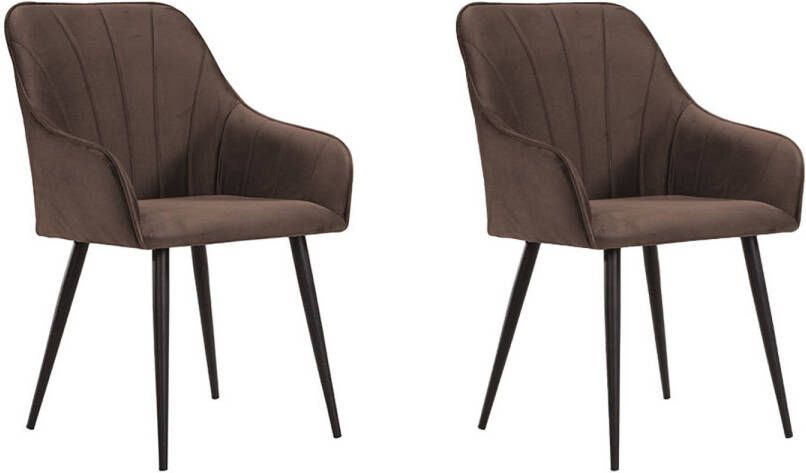 Soof & Tess Soof&Tess Set van 2 Ferrara Eetkamerstoel Bruin Fluweel Velvet Industrieel Met armleuning Easy Clean Stoffen Hoge Kwaliteit