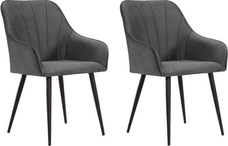 Soof & Tess Soof&Tess Set van 2 Ferrara Eetkamerstoel Grijs Fluweel Velvet Industrieel Met armleuning Easy Clean Stoffen Hoge Kwaliteit