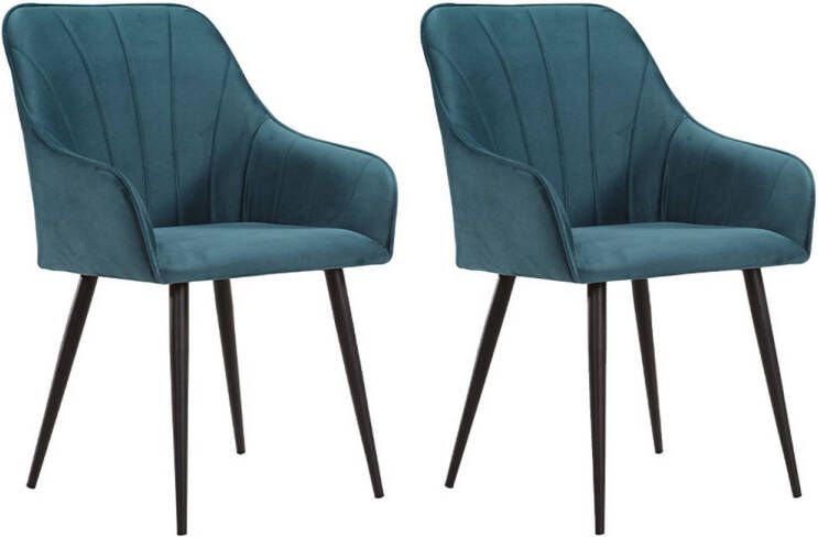 Soof & Tess Soof&Tess Set van 2 Ferrara Eetkamerstoel Groen Fluweel Velvet Industrieel Met armleuning Easy Clean Stoffen Hoge Kwaliteit