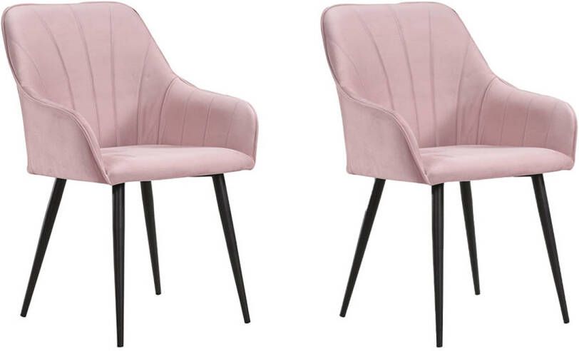 Soof & Tess Soof&Tess Set van 2 Ferrara Eetkamerstoel Roze Fluweel Velvet Industrieel Met armleuning Easy Clean Stoffen Hoge Kwaliteit
