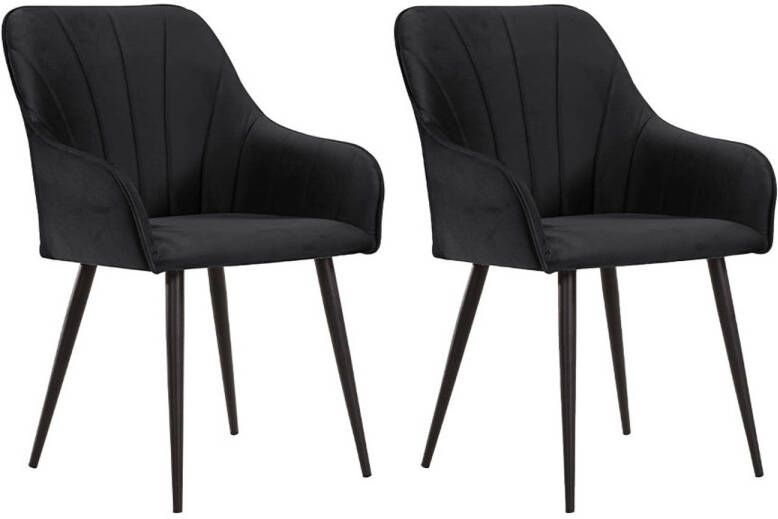 Soof & Tess Soof&Tess Set van 2 Ferrara Eetkamerstoel Zwart Fluweel Velvet Industrieel Met armleuning Easy Clean Stoffen Hoge Kwaliteit