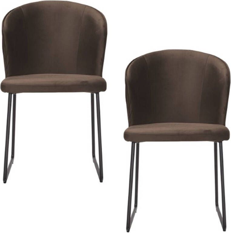 Soof & Tess Soof&Tess Set van 2 Amalfi Eetkamerstoel Bruin Fluweel Velvet Industrieel Met armleuning Easy Clean Stoffen Hoge Kwaliteit