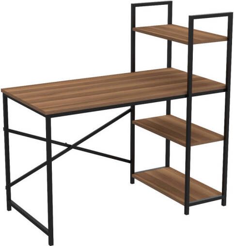 Soof&Tess Bureau Computertafel met planken Thuiskantoor Industrieel Vintage WALNUT zwart