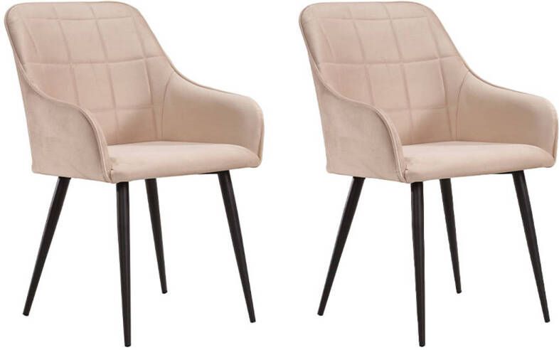 Soof & Tess Soof&Tess Set van 2 Varese Eetkamerstoel Beige Fluweel Velvet Industrieel Met armleuning Easy Clean Stoffen Hoge Kwaliteit - Foto 1