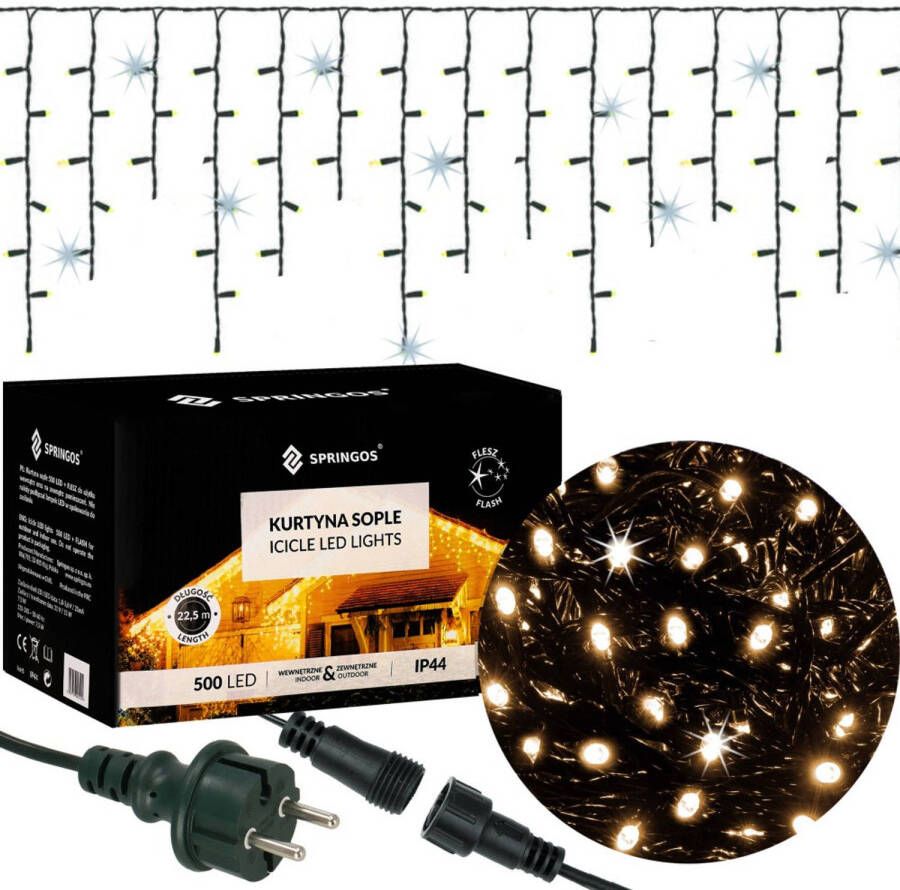 Springos IJspegel Verlichting Kerstverlichting Buiten 20 m + 2.5 m Snoer 500 LED Flash Koppelbaar Warm Wit Koel Wit - Foto 1