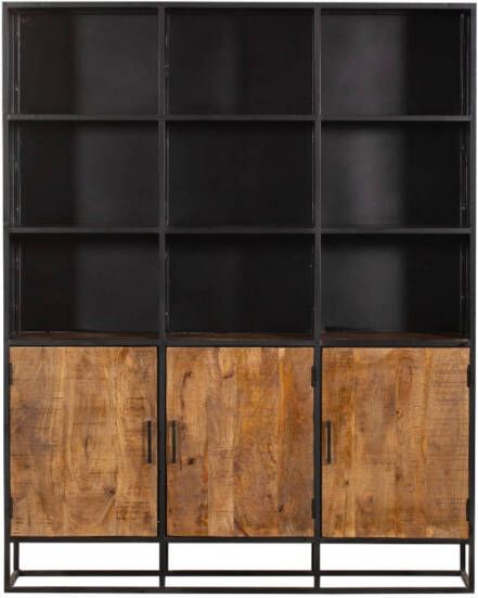 Starfurn Boekenkast met vakken deurtjes onder Oakland XXL Mangohout Staal 160 cm - Foto 1