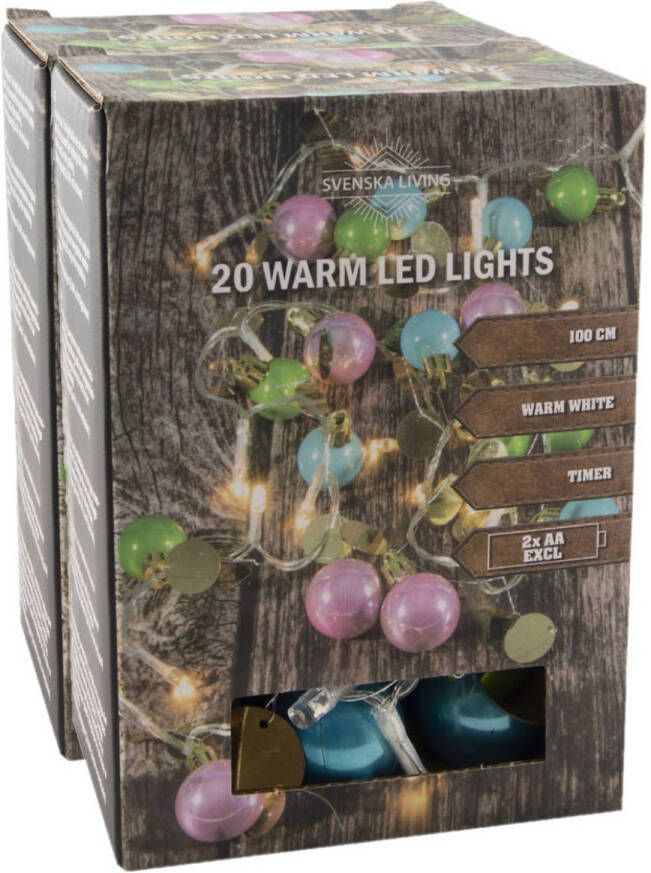 Svenska Living kerstballen lichtsnoeren 2x -kerstverlichting -120 cm Lichtsnoeren