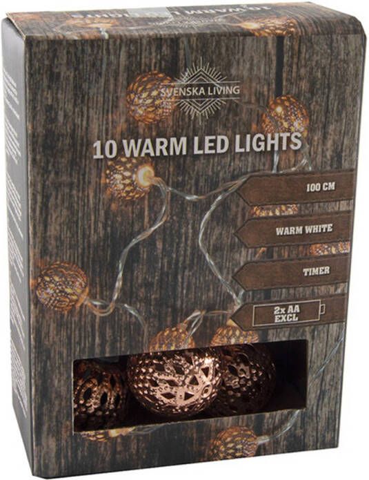 Svenska Living Lichtsnoer met 10 metalen balletjes koper op batterijen 100 cm Lichtsnoeren