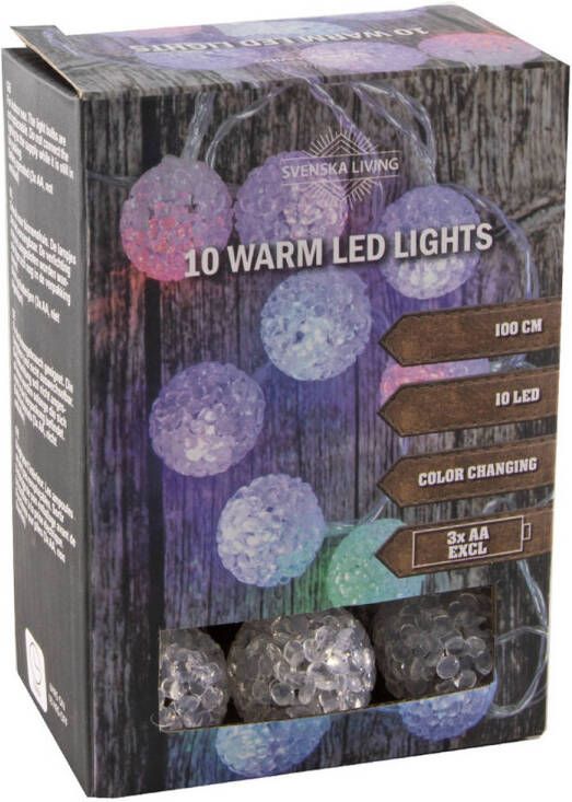 Svenska Living Lichtsnoer met 10 pastel gekleurde bol lampjes D5 cm 100 cm op batterij Lichtsnoeren