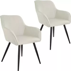 Tectake 2 X Stoel Marilyn Linnen Look Eetkamerstoelen Kuipstoelen Creme zwart 404674