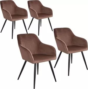 Tectake 4x Stoel eetkamerstoel Marilyn fluweellook bruin zwart 404043