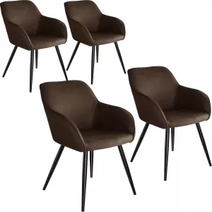 Tectake 4x Stoel Marilyn stof donkerbruin zwart SKU: 404071