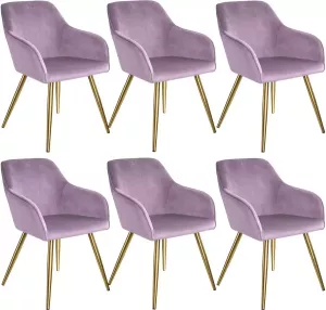 Tectake 6x Stoel eetkamerstoel Marilyn fluweellook goud lila goud 404008