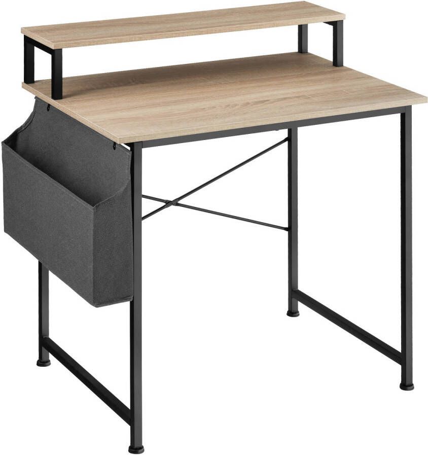 Tectake Bureau Everett 80 cm breed computertafel met plank en organizer lichtbruin – 404663