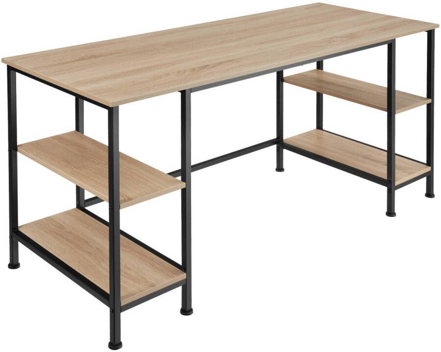 Tectake Bureau Computerbureau met 4 planken Bureautafel van hout en metaal Industrieel design Zwart metalen frame Draagkracht bureaublad 150 kg per plank 50 kg Afmetingen (LxBxH) 137 x 55 x 75 cm Lichtbruin