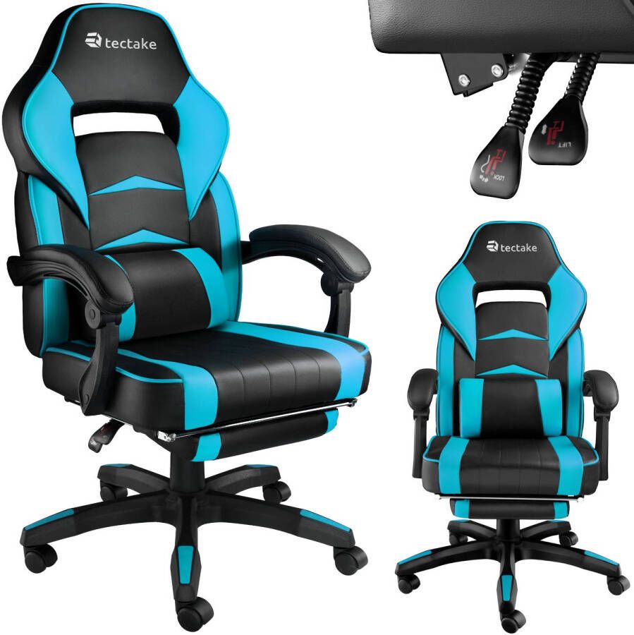 Tectake bureaustoel gamestoel racingstoel burostoel Comodo zwart azuurblauw met voetensteun 404741