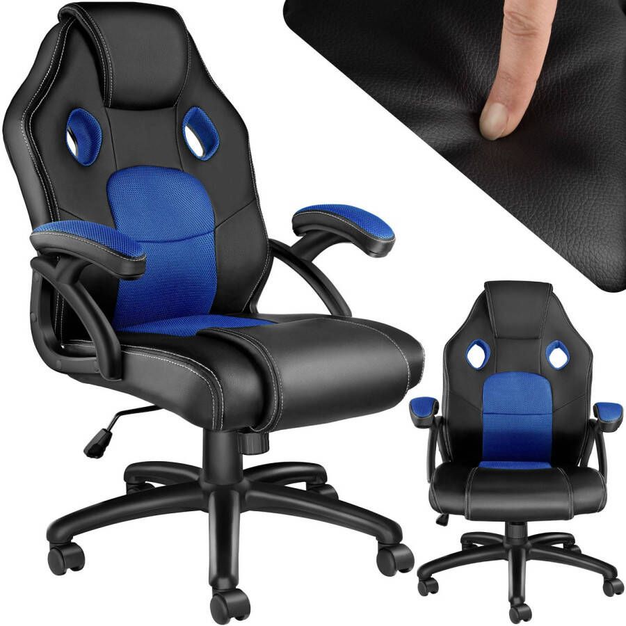 Tectake bureaustoel gamingchair luxe burostoel kantoorstoel racingstoel burostoel gamestoel Mike zwart blauw