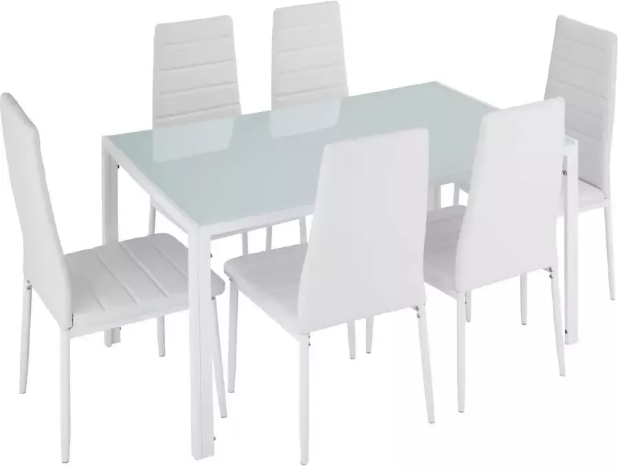 Tectake Eetkamergroep Berlin 6 stoelen en 1 tafel wit 404382 - Foto 1