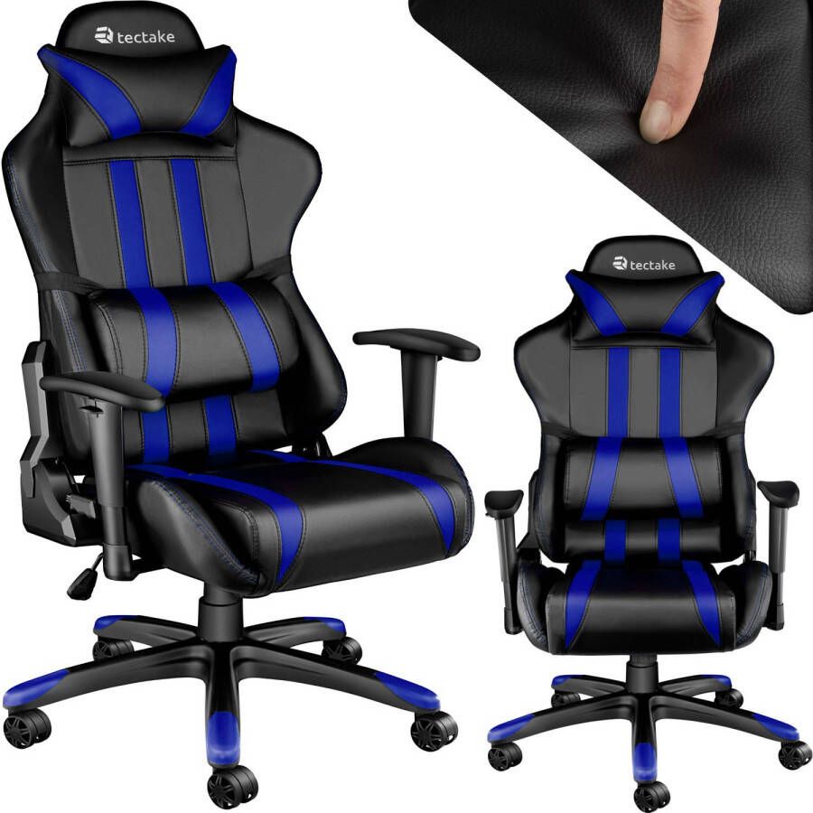 Tectake Gaming Chair Bureaustoel Premium Racing Style -Zwart Blauw Kunstleer Verstelbaar