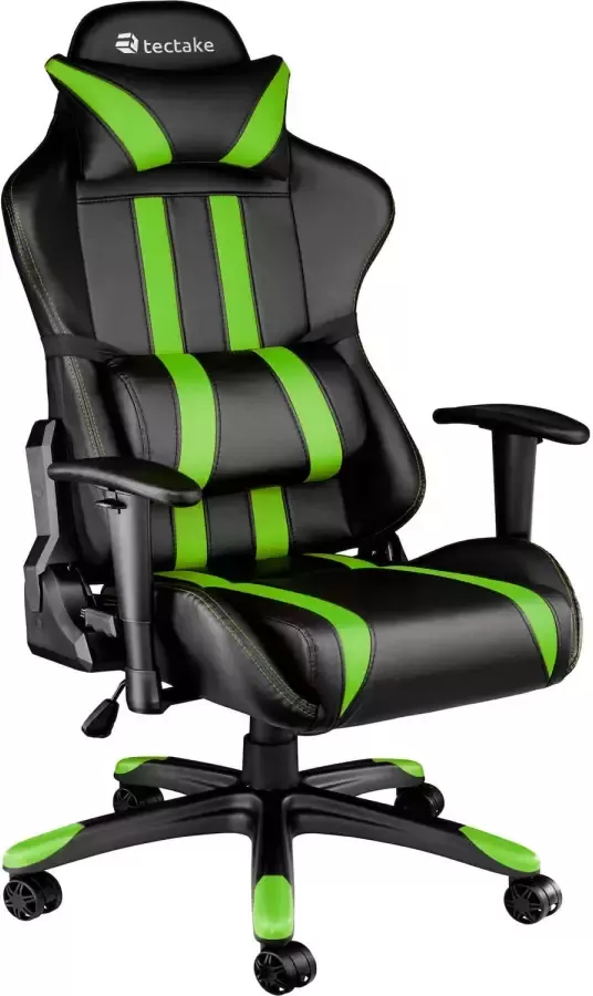 Tectake Gaming Chair Bureaustoel Premium Racing Style Zwart Groen Kunstleer Verstelbaar - Foto 1