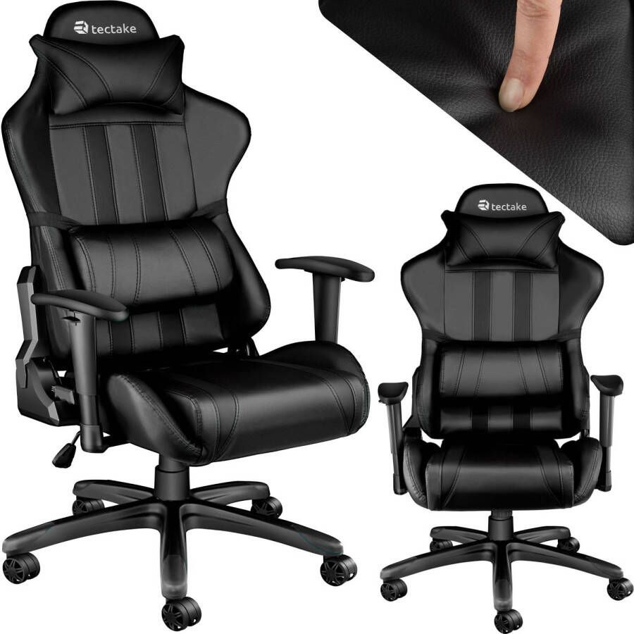 Tectake bureaustoel gamingchair luxe burostoel kantoorstoel racingstoel burostoel gamestoel zwart kunstleer verstelbaar incl. rug- en nekkussen