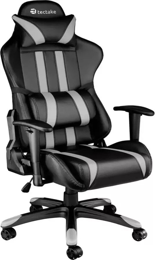 Tectake Gaming Chair Bureaustoel Premium Racing Zwart grijs Kunstleer Verstelbaar