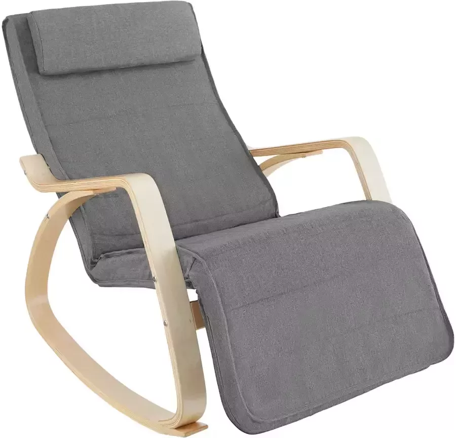 Tectake Schommelstoel met Kussen – Relaxstoel Loungestoel & Fauteuil voor de Woonkamer – Schommelstoel Voedingsstoel voor de Babykamer – Comfortabele TV-Stoel met Voetenbankje – Lichtgrijs