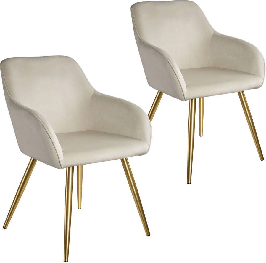 Tectake set van 2 stoelen Marilyn fluweellook creme goud 404901
