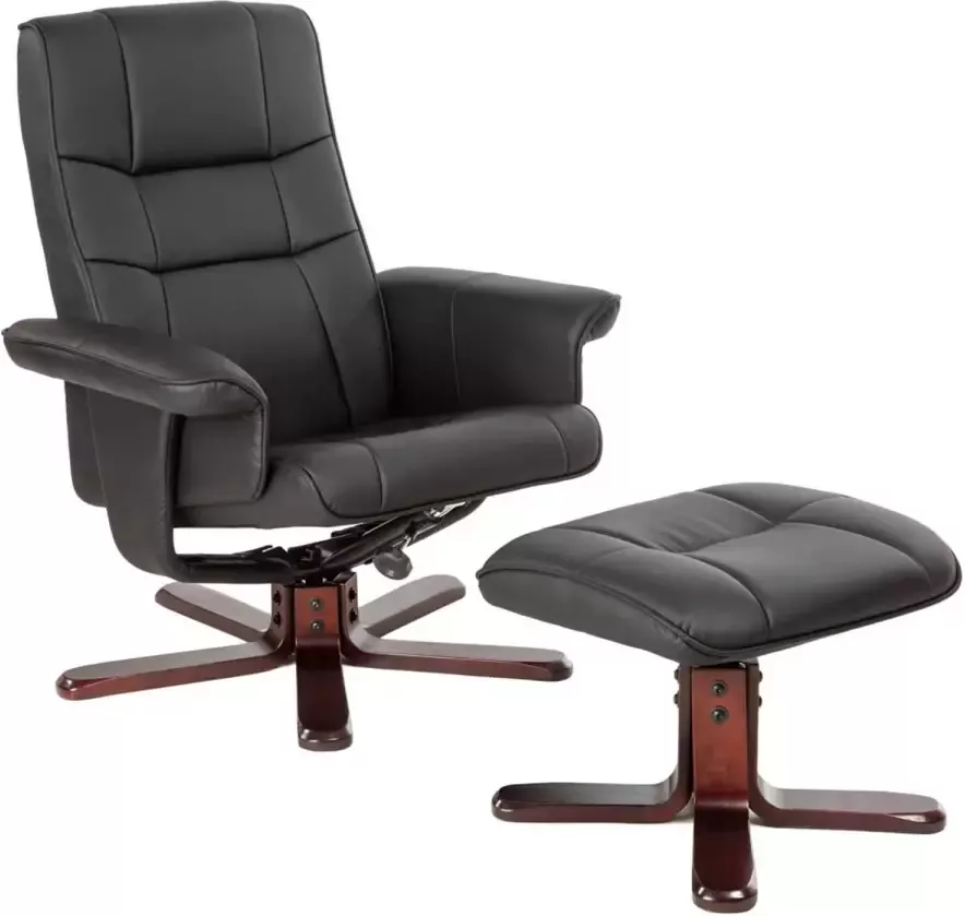 Tectake TV fauteuil relax stoel relaxstoel met kruk zwart 401438