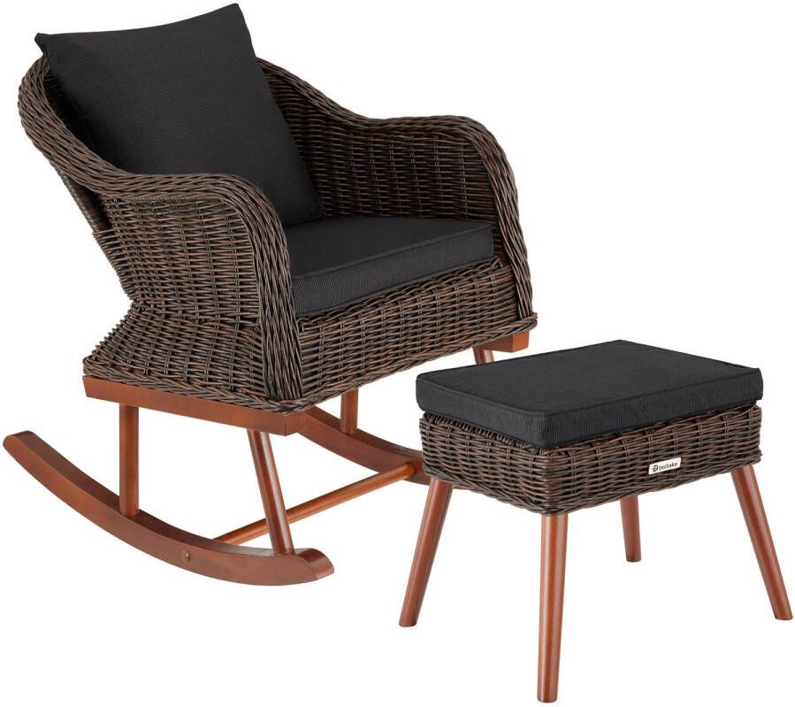 Tectake Wicker schommelstoel Rovigo met voetenbank Vibo bruin - Foto 1